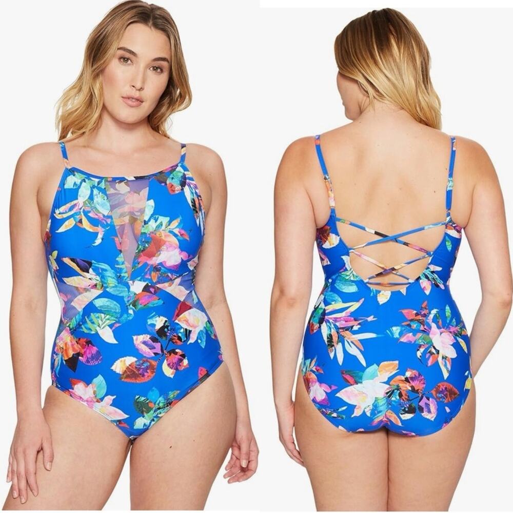 La Blanca Floral One-Piece Swimsuit Plus Size 22W Havana Tropics Tummy Control